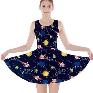 Cow Cow Space Rocket Skater Dress